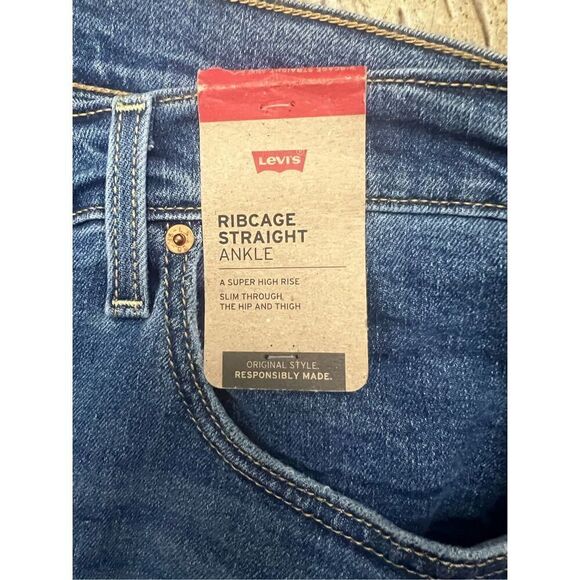 Levi's Ribcage Straight Ankle Jeans Women 22W Blue Super High Rise Button Fly - Picture 10 of 12